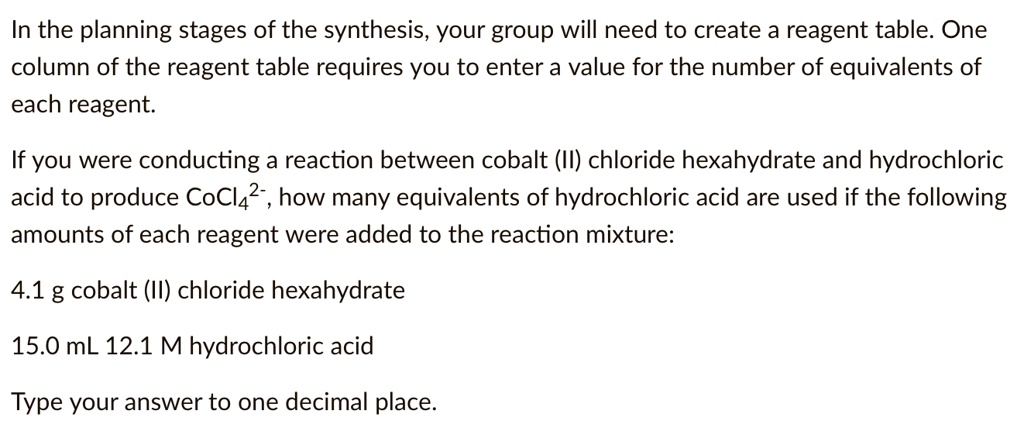 In the planning stages of the synthesis, your group will need to create ...