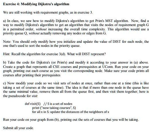 SOLVED: Exercise 4: Modifying Dijkstra's Algorithm We are still working ...