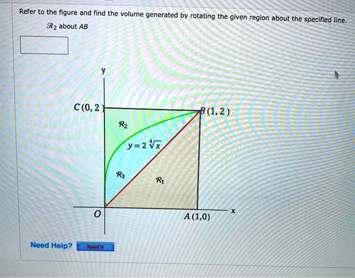refer to the figure and find the volume generated by rotating the given ...