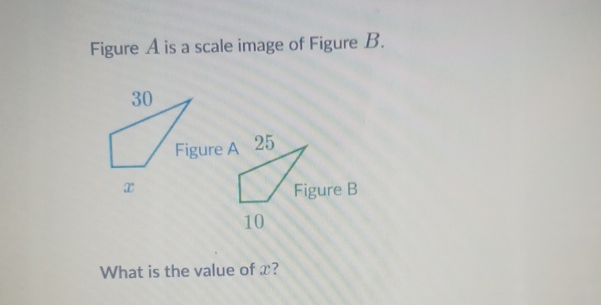 Figure A is a scale image of Figure B.
30
Figure A
x
25
Figure B
10
What is the value of x?