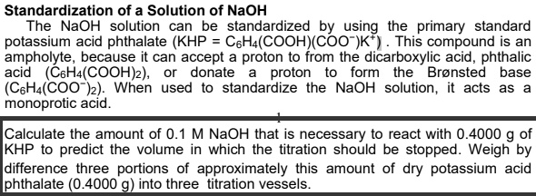 SOLVED: Standardization of a Solution of NaOH The NaOH solution can be