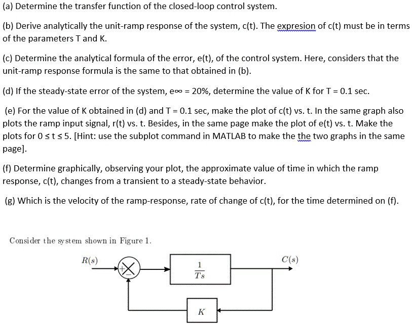 SOLVED: (a) Determine the transfer function of the closed-loop control ...