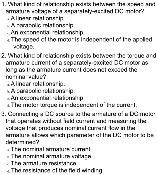 SOLVED What kind of relationship exists between the speed and armature voltage of a separately