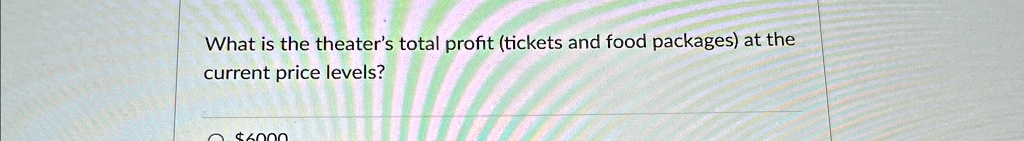 what is the theaters total profit tickets and food packages at the current price levels what is the theaters total profit tickets and food packages at the current price levels 27325