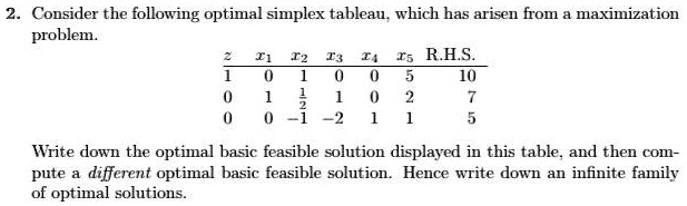 SOLVED: Consider the following optimal simplex tableau which has arisen ...