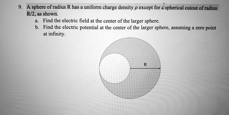 SOLVED: 9 A sphere of radius R has a uniform charge density p except ...