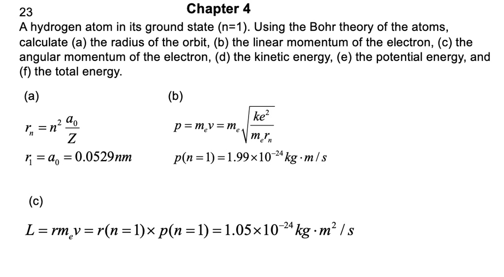 SOLVED: Chapter 4: A Hydrogen Atom in its Ground State (n=1) Using the ...