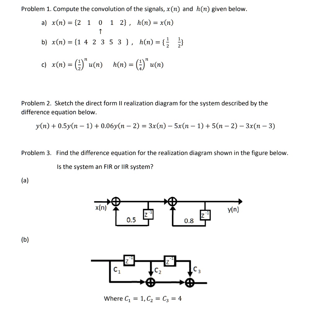 Problem 1. Compute the convolution of the signals, x(n) and h(n) given ...