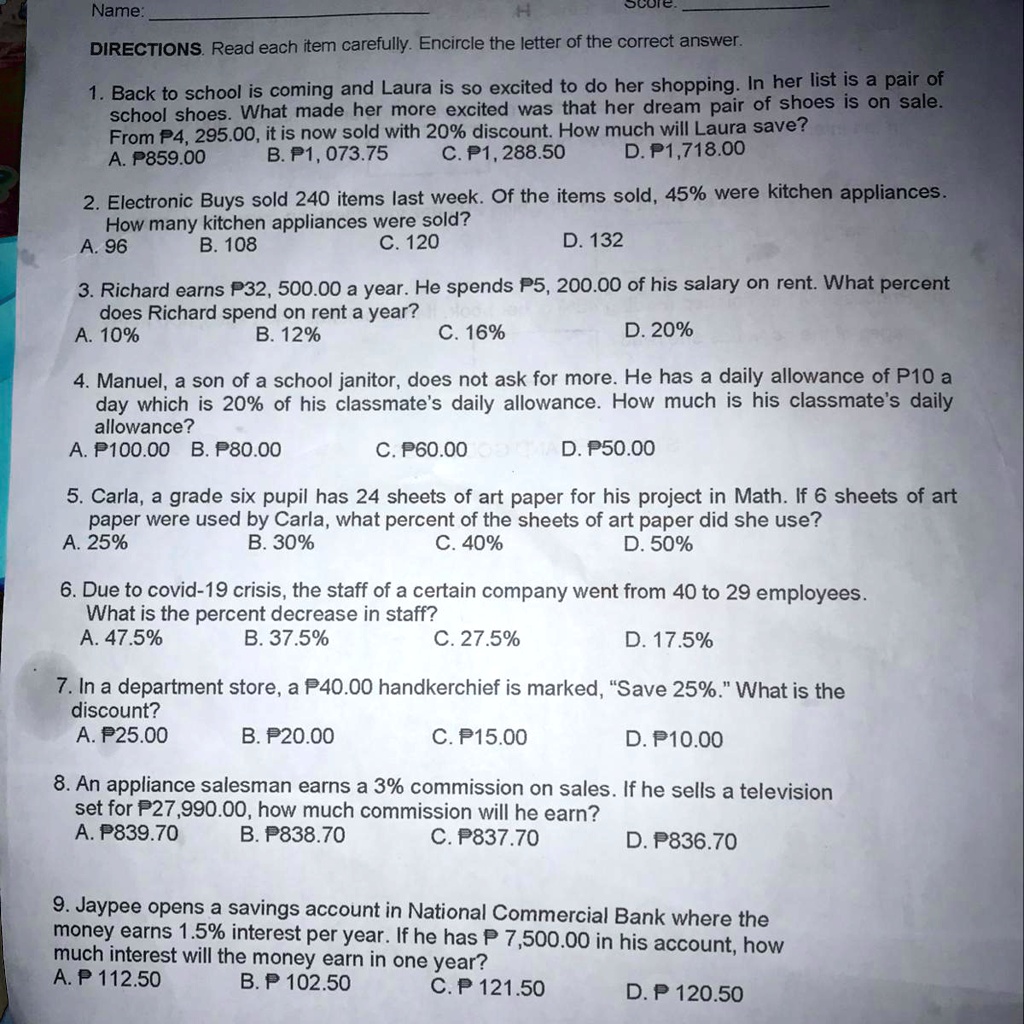 SOLVED: What is the answer please? Ooie Name: DIRECTIONS Read each item ...