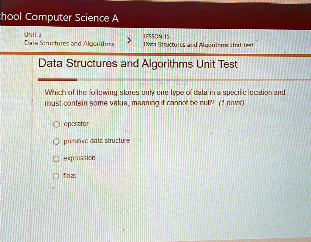 SOLVED: School Computer Science A UNIT 3 LESSON 15 Data Structures and ...