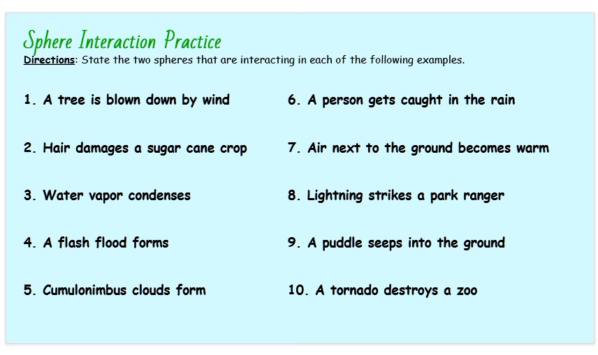 [GET ANSWER] Sphere Interaction Practice Directions: State the two ...