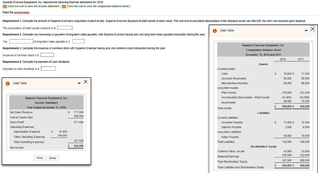 SOLVED Superior Exercise Equipment, Inc. reported the following