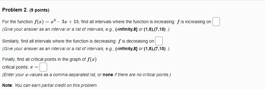 problem 2 9 points for the function fx 3x 15 find all intervals where ...