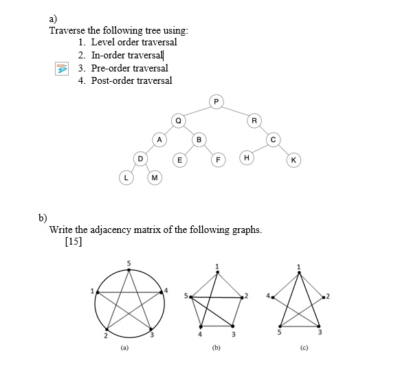 SOLVED: a) Traverse the following tree using: 1. Level order traversal ...