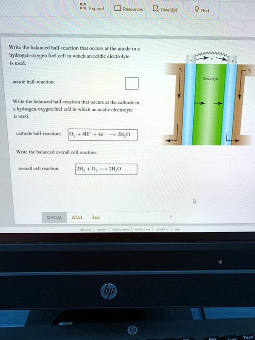 Write the balanced half-reaction that occurs at the anode in a hydrogen ...