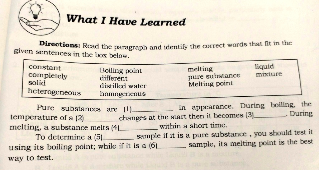 SOLVED Please answer correctly. What I Have Learned Directions Read the paragraph and identify