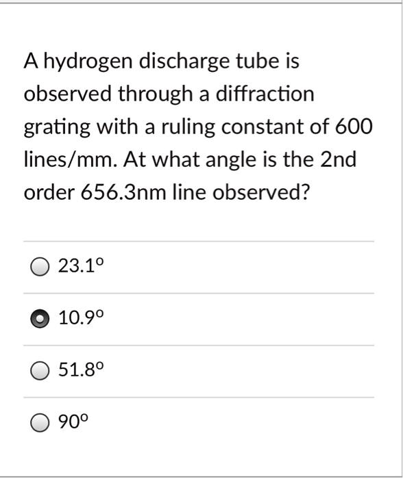 SOLVED A hydrogen discharge tube is observed through a diffraction