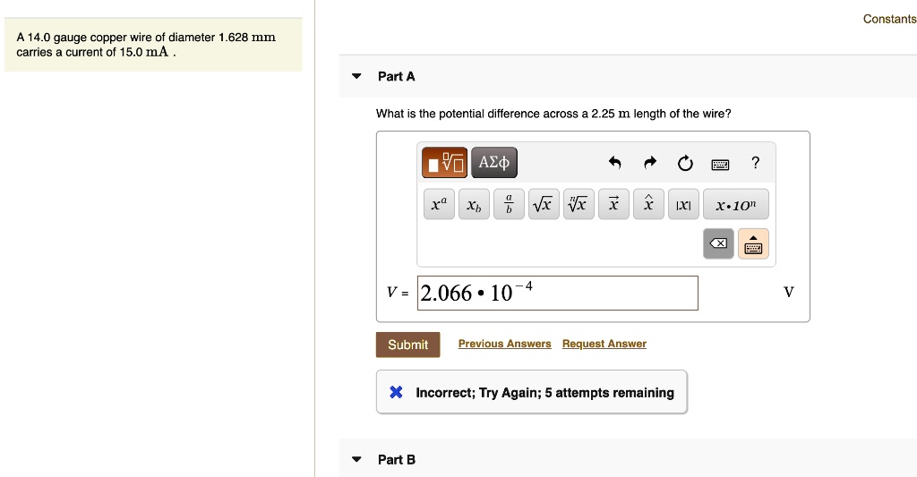 SOLVED Constants A 14.0 gauge copper wire of diameter 628 mm carries