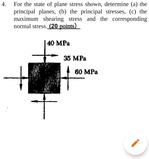 4 for the state of plane stress shown determine a the principal planes ...