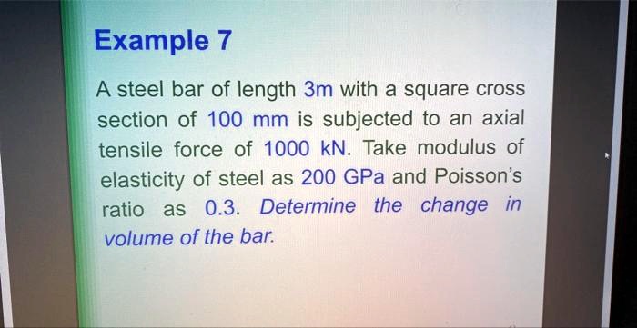 SOLVED: A steel bar of length 3m with a square cross section of 100 mm ...