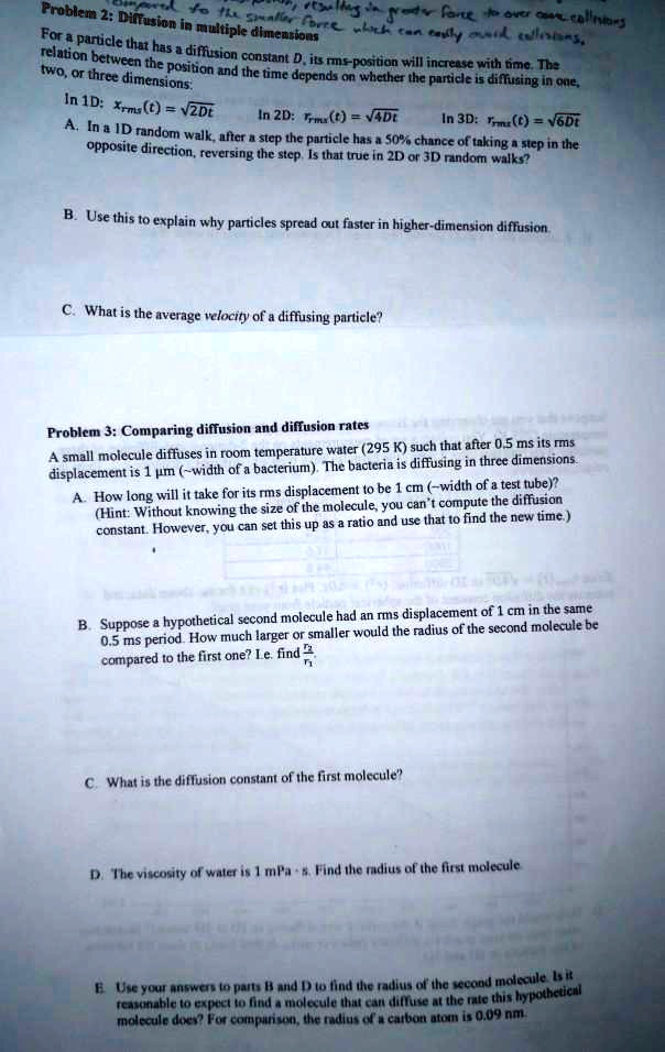 SOLVED: Problem 2: Diffusion in multiple dimensions - two or three ...