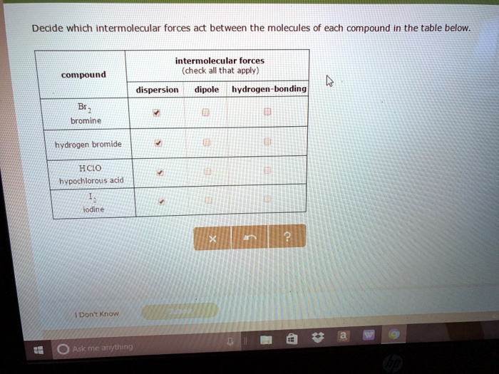SOLVED Decide which intermolecular forces act between the molecules of each compound in the