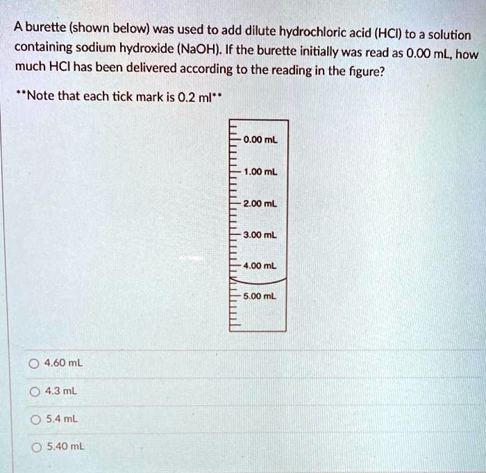 SOLVED A burette (shown below) was used to add dilute hydrochloric