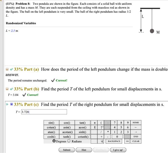 h problem two pendula are shown the figure each consists of a solid ...