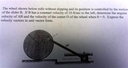 The wheel shown below rolls without slipping, and its position is ...