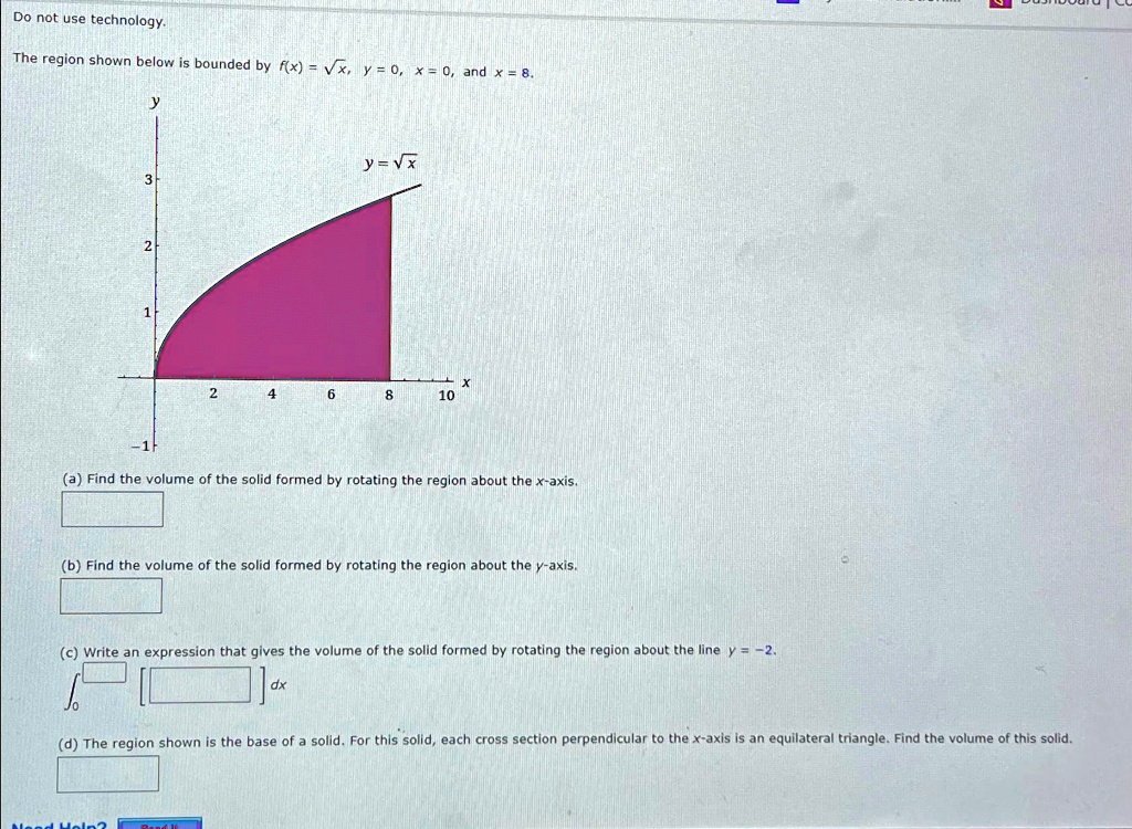do not use technology the region shown below is bounded by fxsqrtx y0 ...