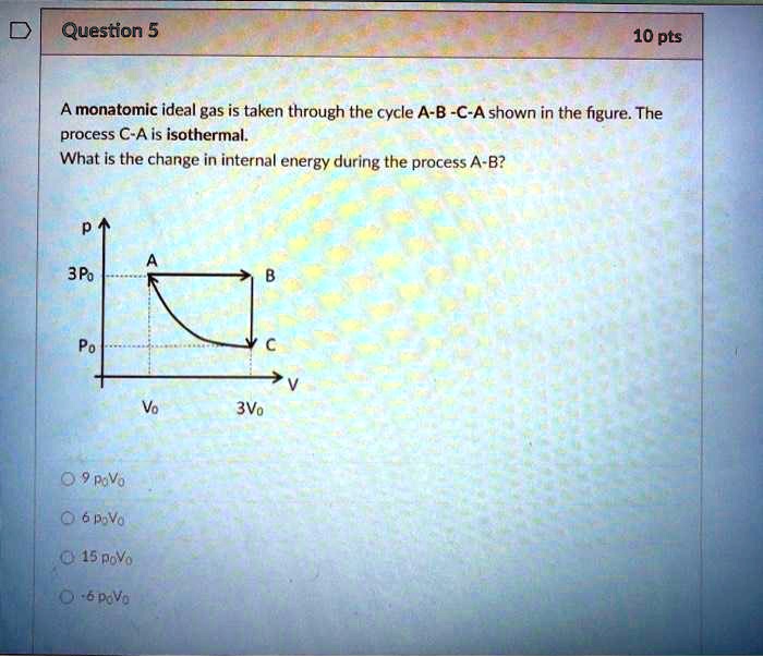 SOLVED: A Monatomic Ideal Gas Is Taken Through The Cycle A-B-C-A Shown ...