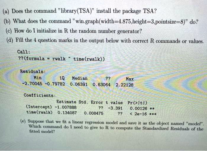 SOLVED: Does the command library(TSA) install the package TSA? How do I ...
