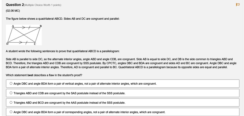 SOLVED 02.06 MC The figure below shows quadrilateral ABCD