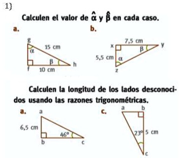 SOLVED: 1Calcular el lado a y b en cada caso. 2Calcular la longitud de ...