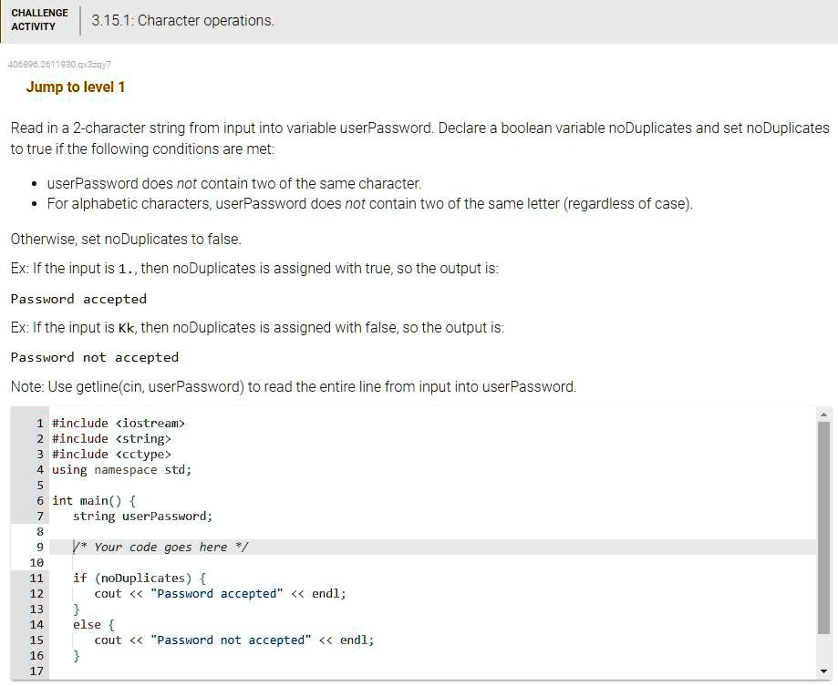 SOLVED: C++ - Challenge Activity - 3.15.1 Character Operations ...
