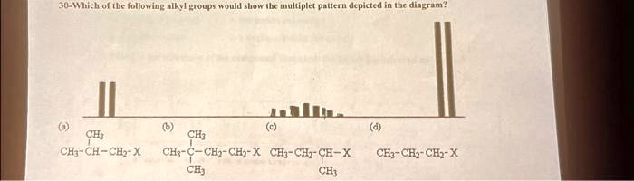 SOLVED: 30-Which of the following alkyl groups would show the multiplet ...