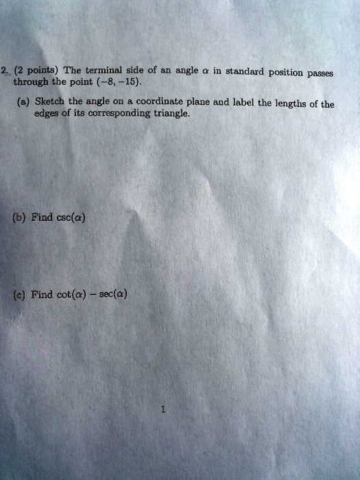 Terminal Side Of An Angle In Standard Position Passes Through The Point