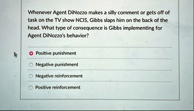 whenever agent dinozzo makes a silly comment or gets off of task on the tv show ncis gibbs slaps him on the back of the head what type of consequence is gibbs implementing for agent dinozzos 62882