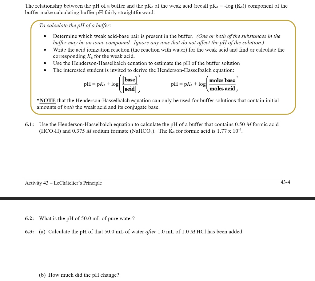 The relationship between the pH of a buffer and the pKa of the weak ...