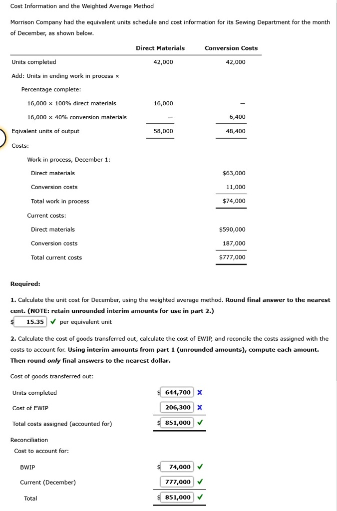 cost information and the weighted average method morrison company had ...