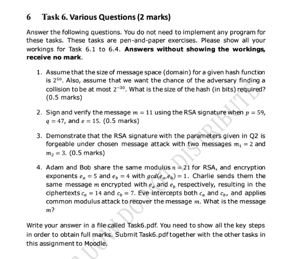 6task 6various questions2 marks answer the following questions you do not need to implement any program for these tasks these tasks are pen and paper exercises please show all your workings  69387