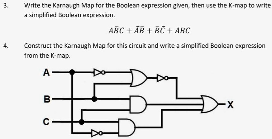 Write the Karnaugh Map for the Boolean expression given, then use the K ...
