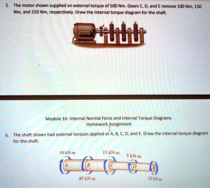 5. The motor shown supplied an external torque of 500 Nm. Gears C, D ...