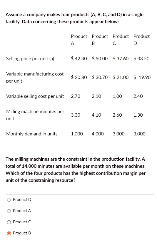 Assume A Company Makes Four Products (A, B, C, And D) In A Single ...