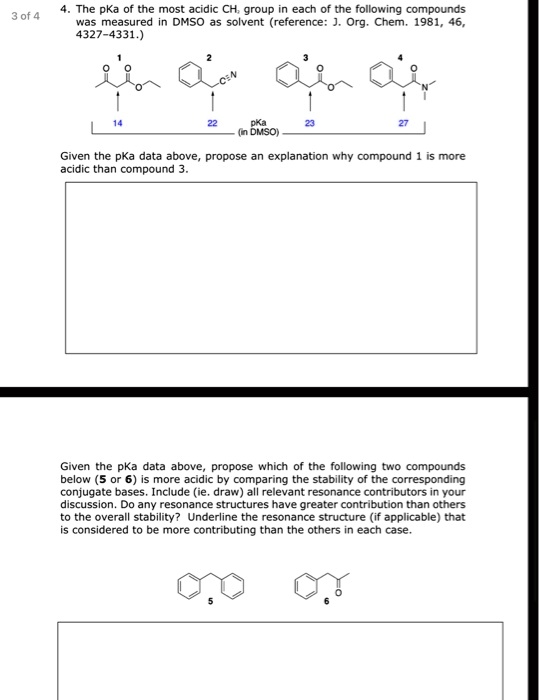 Solved The Pka Of The Most Acidic Ch Group In Each Of The Following Compounds Was Measured In 6062