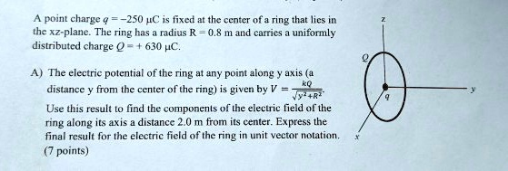 SOLVED: point charge -250 LC tixed at the center of a ring that lies in ...