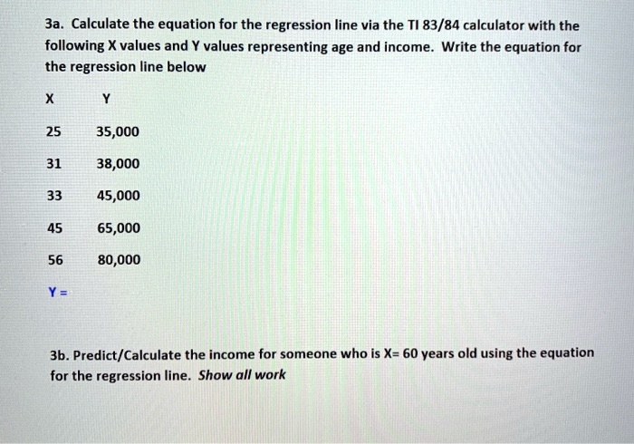 SOLVED: 3a Calculate the equation for the regression line via the Tl 83 ...