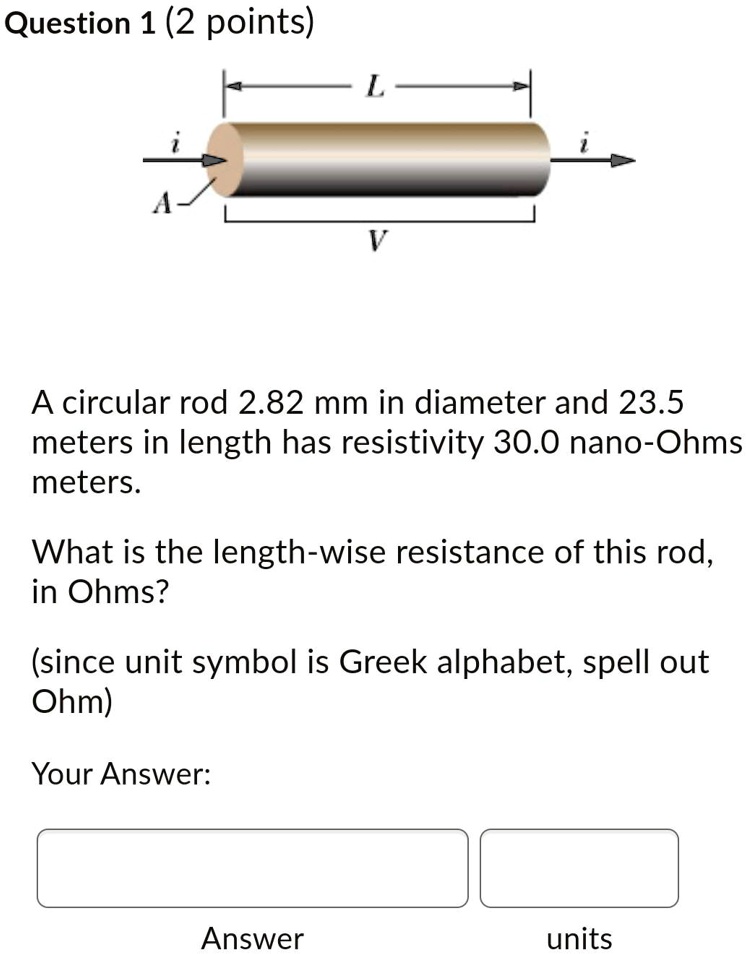 SOLVED Question 1 (2 points) A circular rod 2.82 mm in diameter and 23