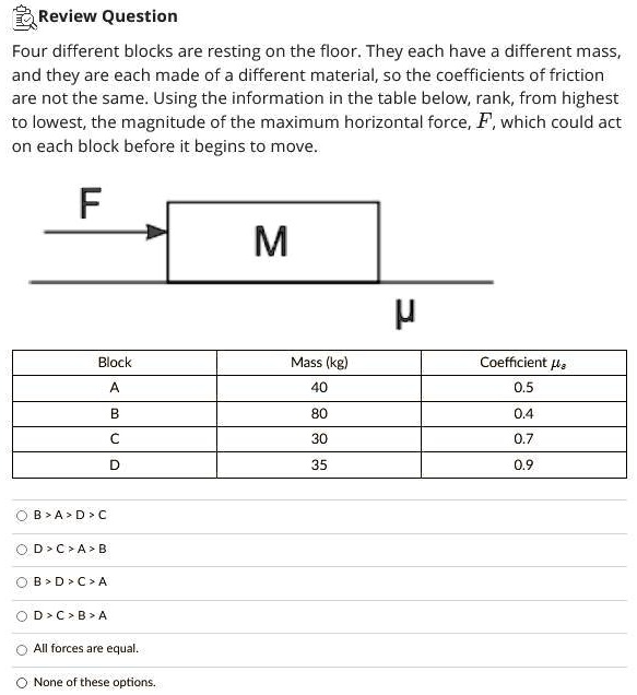 SOLVED Four different blocks are resting on the floor. They each have