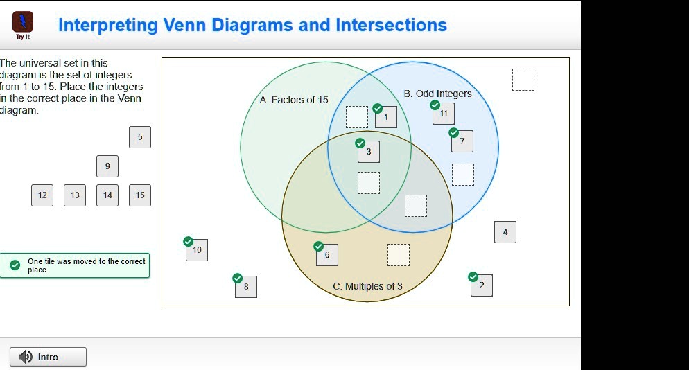 SOLVED: The universal set in this diagram is the set of integers from 1 ...